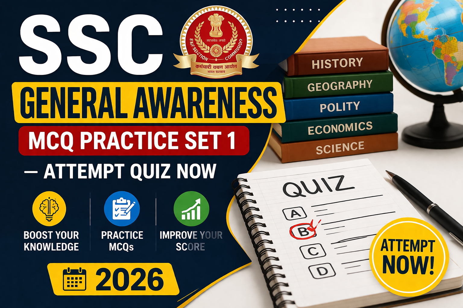 SSC General Awareness MCQ Practice Set 1 – Attempt Quiz Now 2026